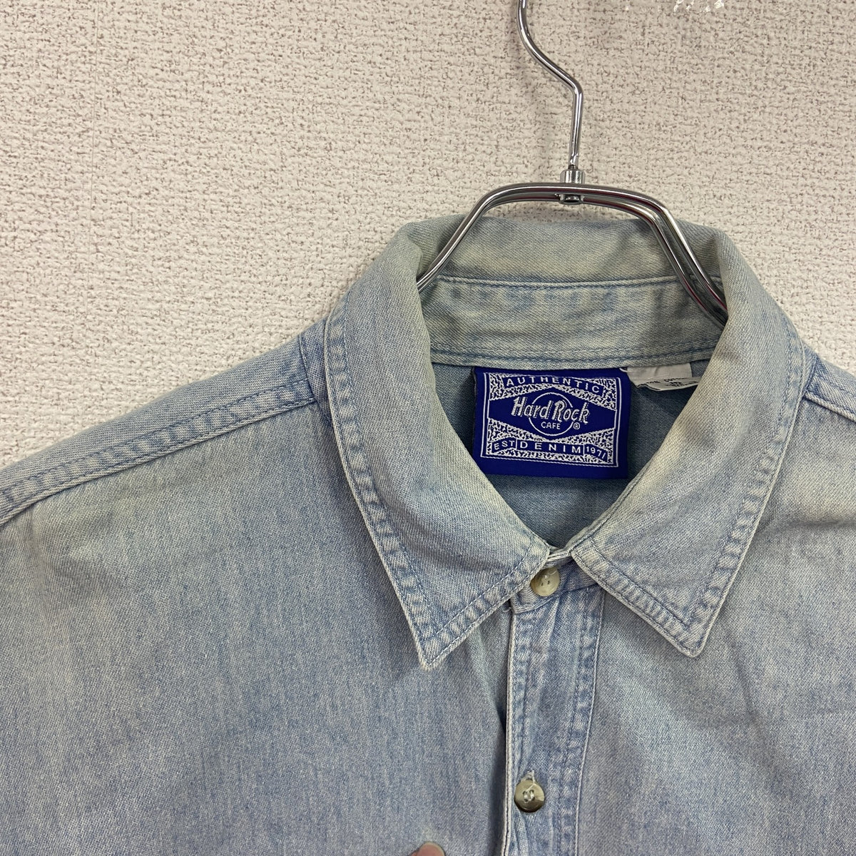 90s～　Hard Rock　ハードロック　長袖デニムシャツ　ヴィンテージ　刺繍デザイン　インディゴ　Mサイズ メンズ コットン 古着