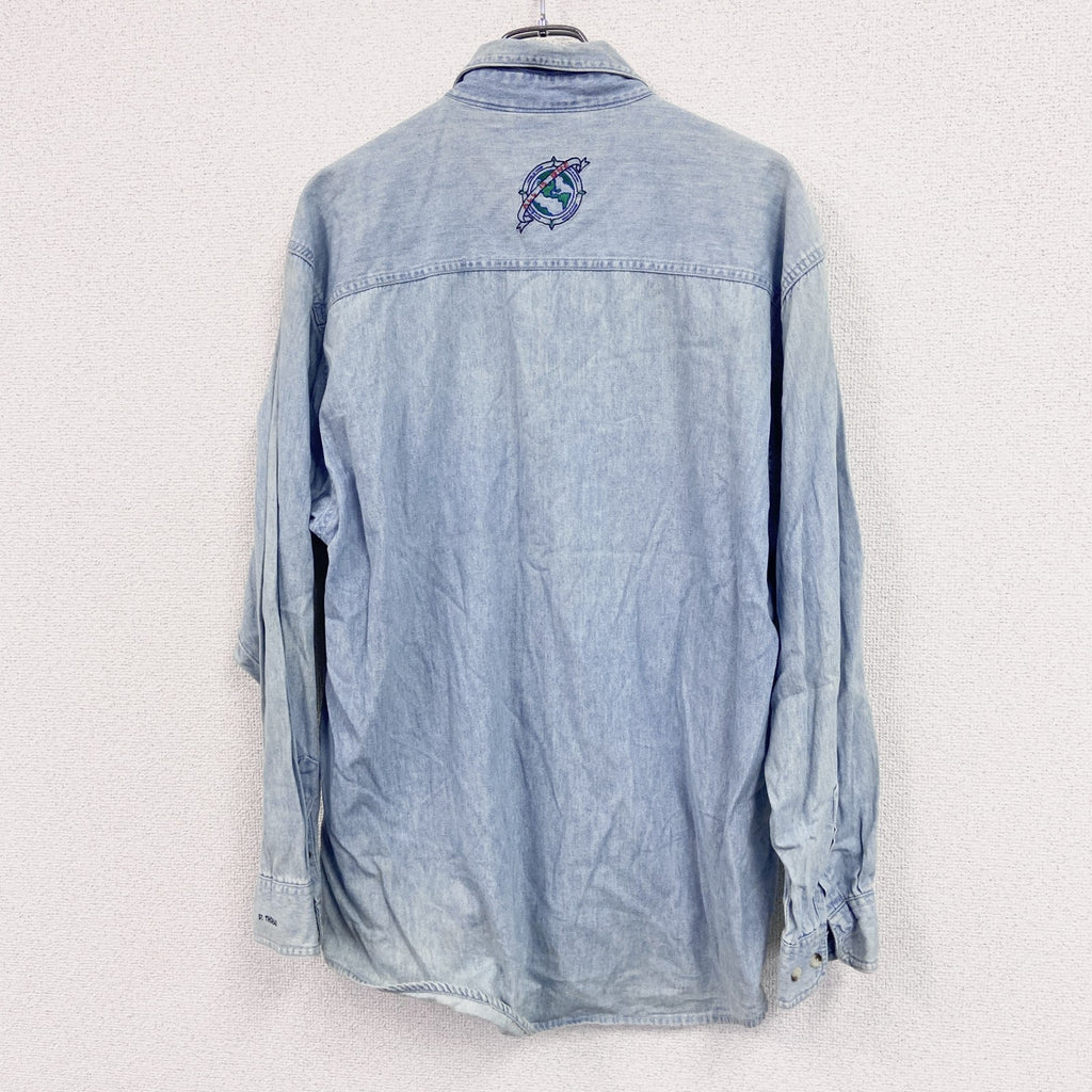 90s～　Hard Rock　ハードロック　長袖デニムシャツ　ヴィンテージ　刺繍デザイン　インディゴ　Mサイズ メンズ コットン 古着