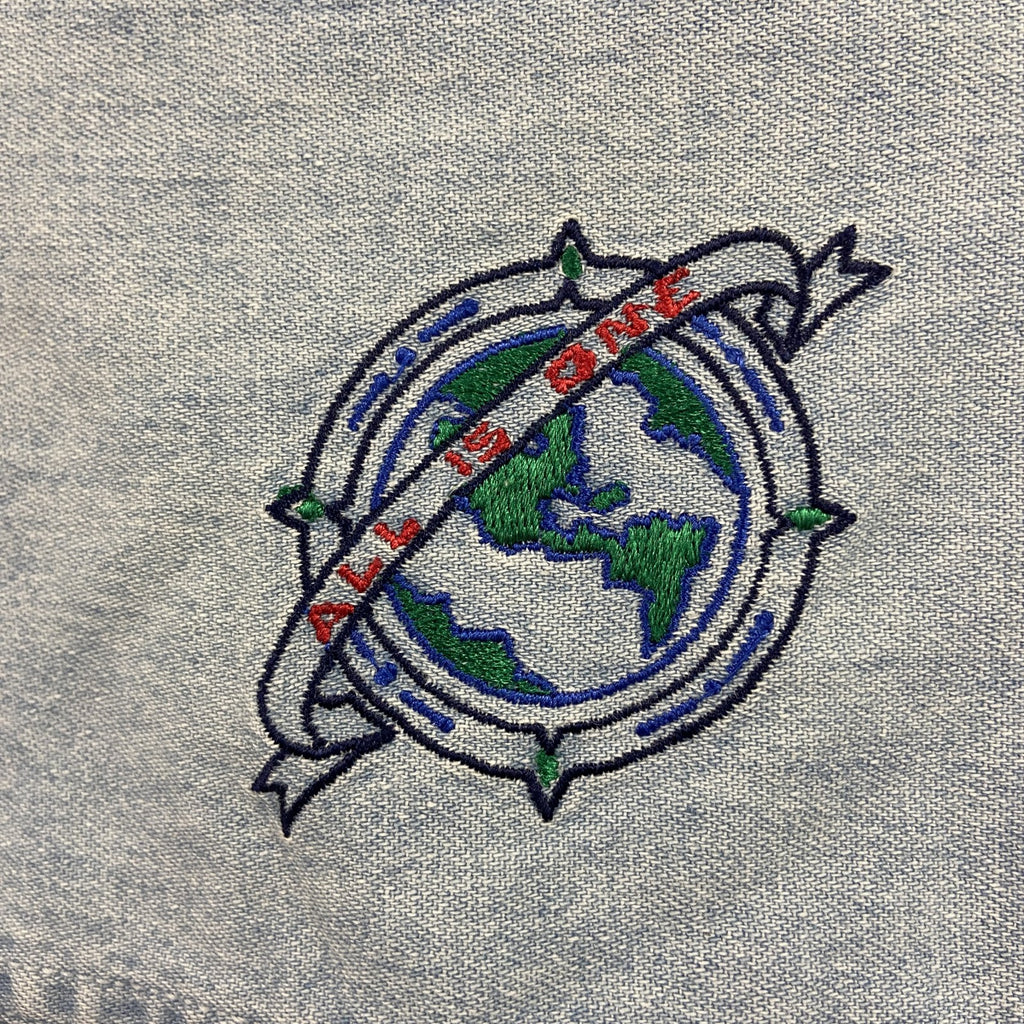 90s～　Hard Rock　ハードロック　長袖デニムシャツ　ヴィンテージ　刺繍デザイン　インディゴ　Mサイズ メンズ コットン 古着