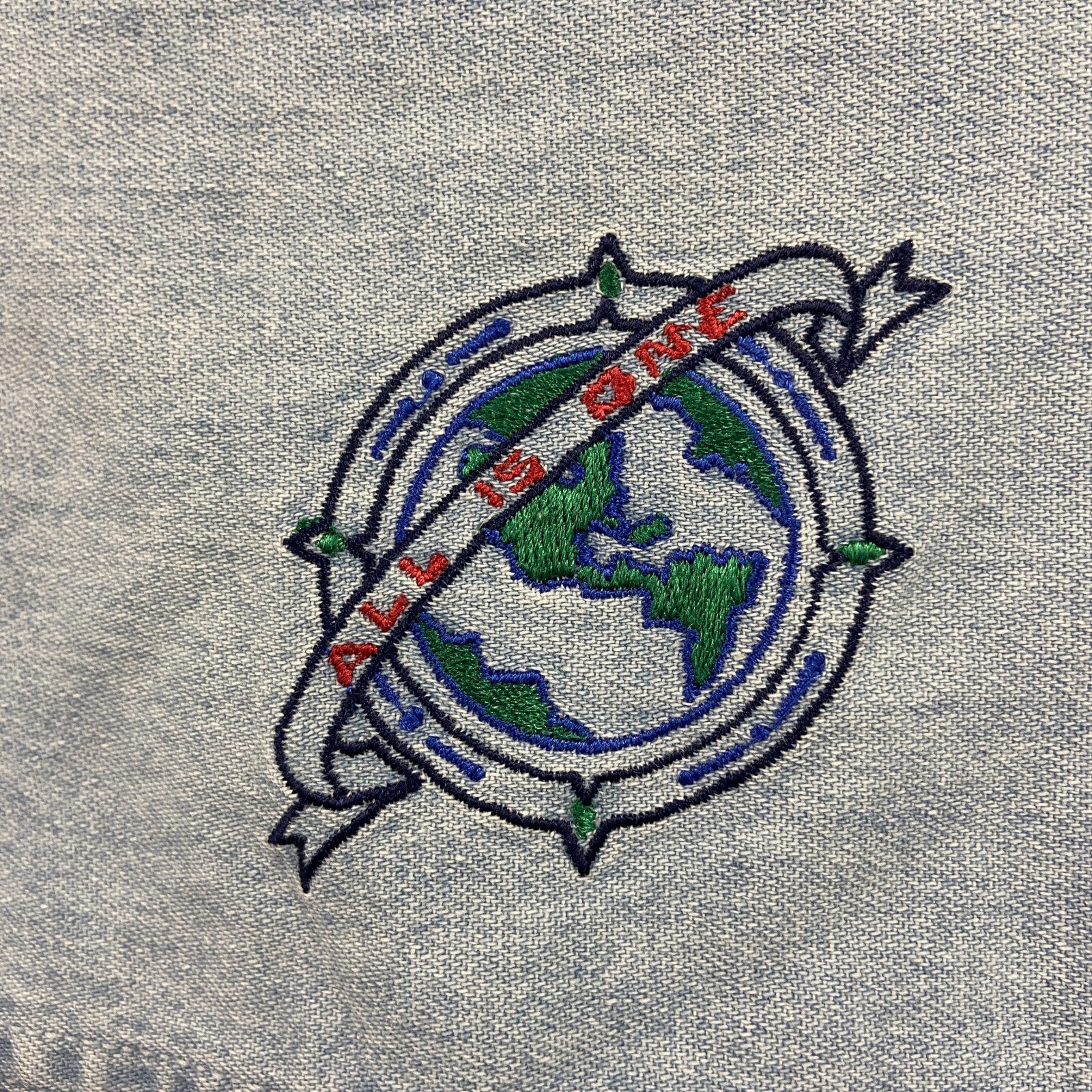 90s～　Hard Rock　ハードロック　長袖デニムシャツ　ヴィンテージ　刺繍デザイン　インディゴ　Mサイズ メンズ コットン 古着