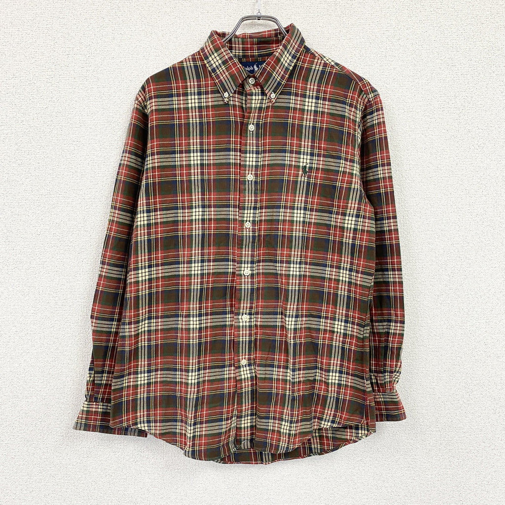 RALPH LAUREN　ラルフローレン　長袖ボタンダウンシャツ　チェック柄　赤　レッド　Lサイズ　古着