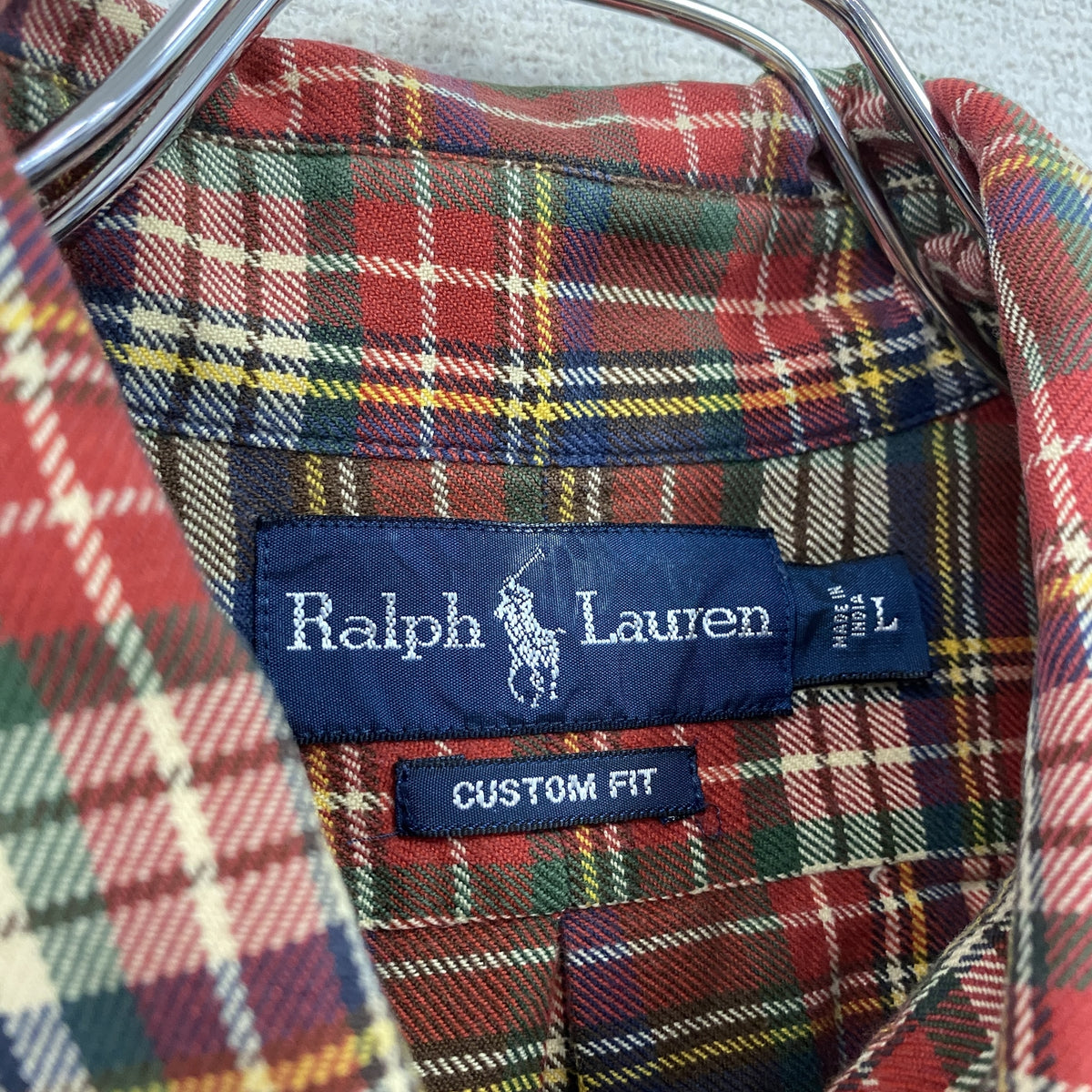 RALPH LAUREN　ラルフローレン　長袖ボタンダウンシャツ　チェック柄　赤　レッド　Lサイズ　古着