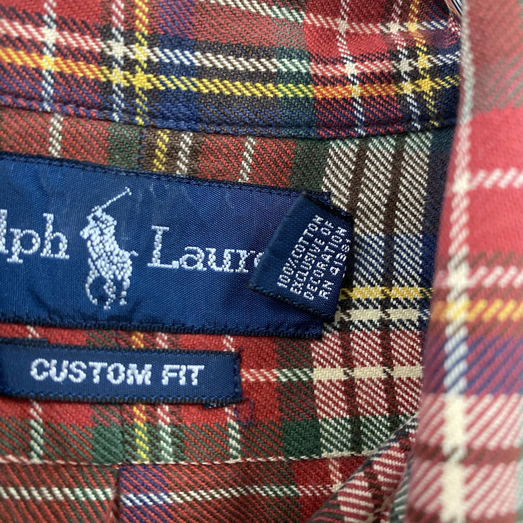 RALPH LAUREN　ラルフローレン　長袖ボタンダウンシャツ　チェック柄　赤　レッド　Lサイズ　古着