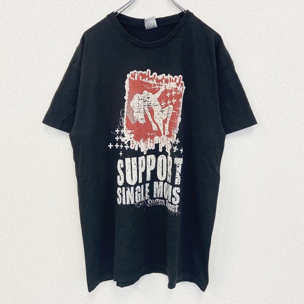 B&C ビー&シー　半袖プリントTシャツ　SUUPOR SINGLE MOMS　クルーネック　レトロ　Lサイズ　古着
