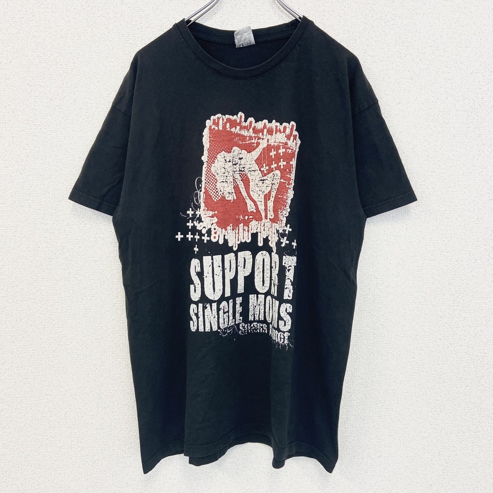 B&C ビー&シー　半袖プリントTシャツ　SUUPOR SINGLE MOMS　クルーネック　レトロ　Lサイズ　古着