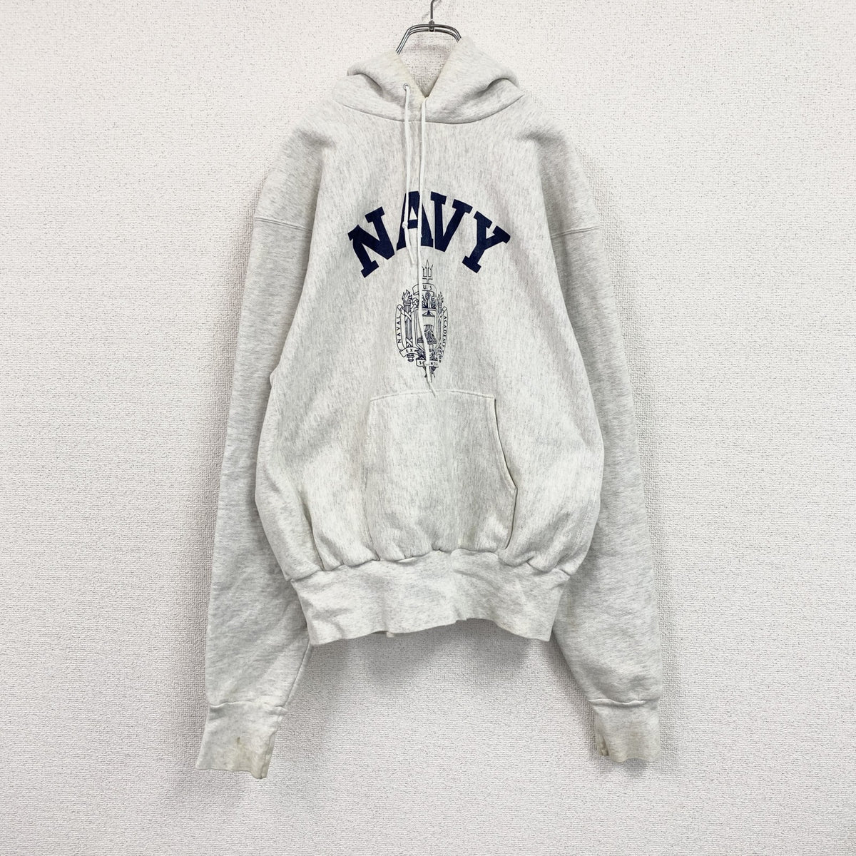 90s　U.S. NAVAL ACADEMY STORE　スウェットパーカー/フーディー　NAVY　霜降りグレー ヴィンテージ トレーナー スウェットトップス フード付き 古着