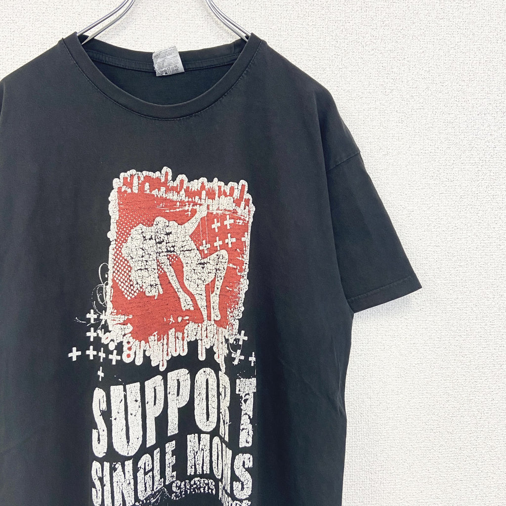 B&C ビー&シー　半袖プリントTシャツ　SUUPOR SINGLE MOMS　クルーネック　レトロ　Lサイズ　古着