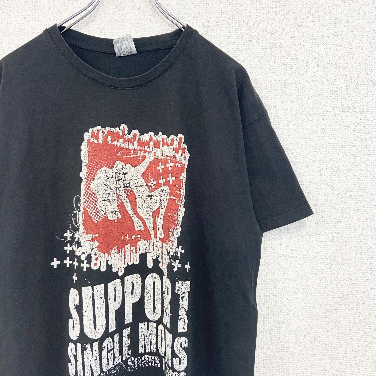 B&C ビー&シー　半袖プリントTシャツ　SUUPOR SINGLE MOMS　クルーネック　レトロ　Lサイズ　古着