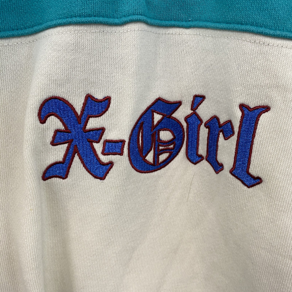 X-Girl　エックスガール　長袖ポロシャツ　ブラックレター　バイカラー　水色　ライトブルー　古着