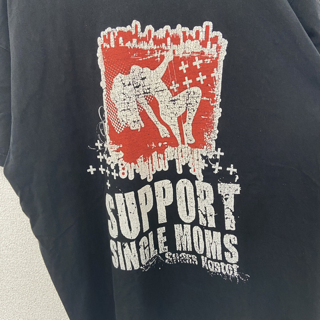 B&C ビー&シー　半袖プリントTシャツ　SUUPOR SINGLE MOMS　クルーネック　レトロ　Lサイズ　古着