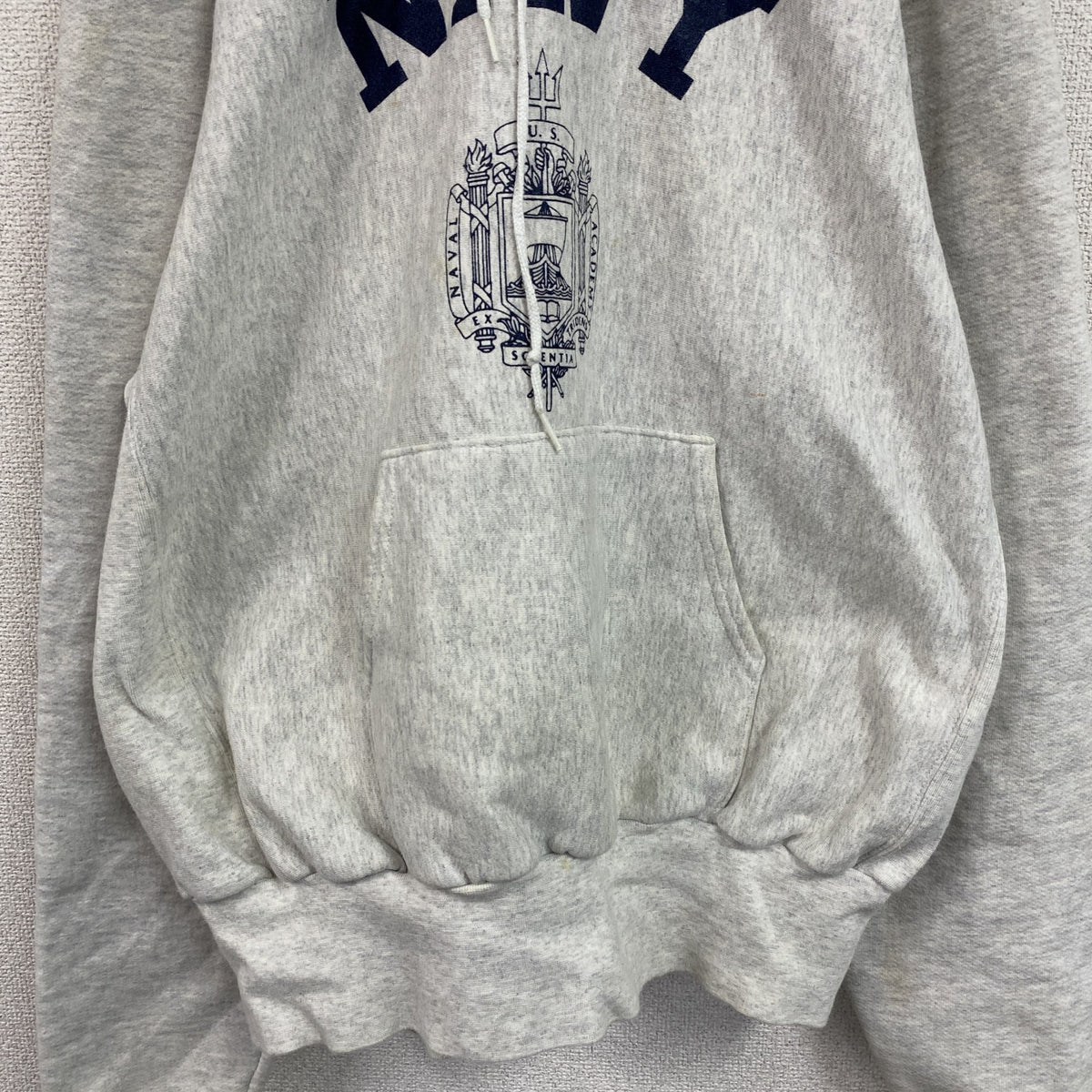 90s　U.S. NAVAL ACADEMY STORE　スウェットパーカー/フーディー　NAVY　霜降りグレー ヴィンテージ トレーナー スウェットトップス フード付き 古着