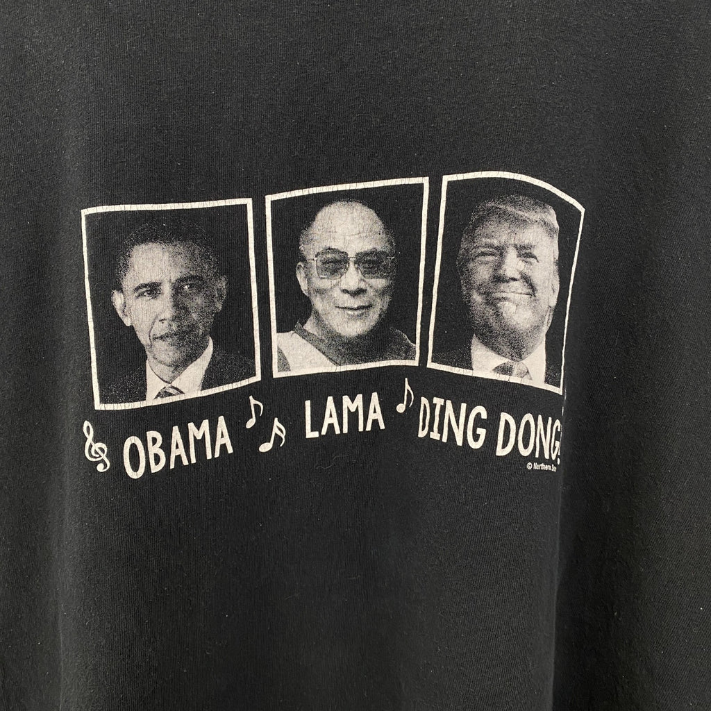 古着 used　ノーブランド　半袖デザインプリントTシャツ　アメリカ大統領　ビッグT　黒　レトロ　クルーネック　2XLサイズ