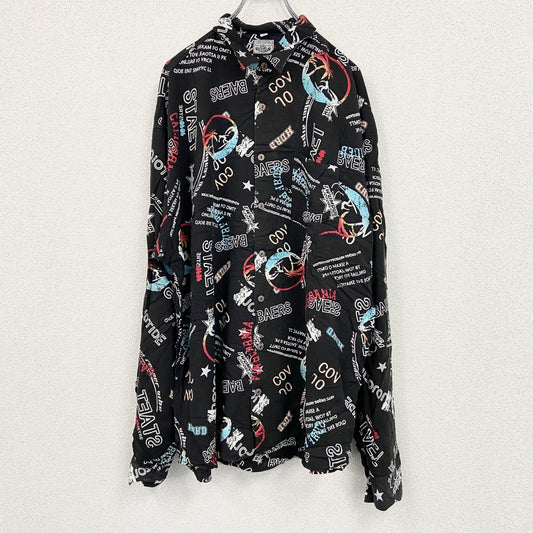 CARDCHE　長袖総柄デザインシャツ　総柄　黒　ブラック　2XLサイズ