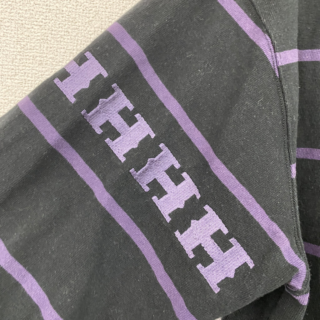 HUF　ハフ　長袖ポロシャツ　ラガーシャツ　ボーダー柄　黒　ブラック　紫　パープル　Lサイズ　古着