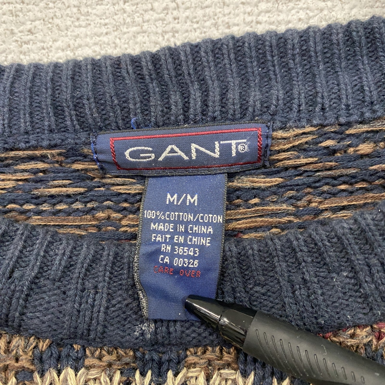 ～90s　GANT　COOGI風コットンニットセーター　3Dニット　総柄　マルチカラー　ヴィンテージ　Mサイズ　古着