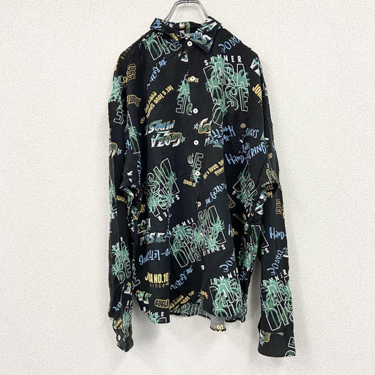 CARDCHE　長袖総柄デザインシャツ　黒　ブラック　XLサイズ