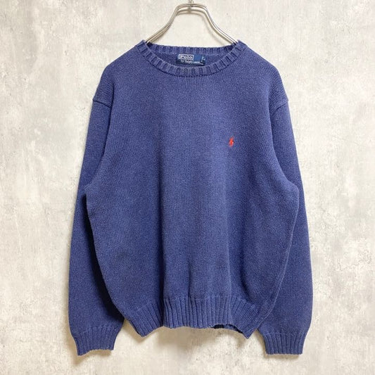 古着 used　PolobyRalphLauren　ポロバイラルフローレン　長袖クルーネックニット　セーター　ネイビー　XLサイズ