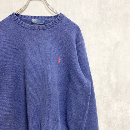 古着 used　PolobyRalphLauren　ポロバイラルフローレン　長袖クルーネックニット　セーター　ネイビー　XLサイズ