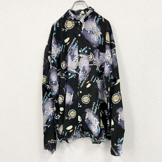 CARDCHE　長袖総柄デザインシャツ　黒　ブラック　2XLサイズ