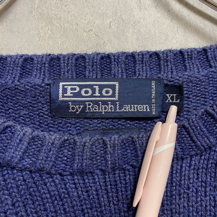 古着 used　PolobyRalphLauren　ポロバイラルフローレン　長袖クルーネックニット　セーター　ネイビー　XLサイズ