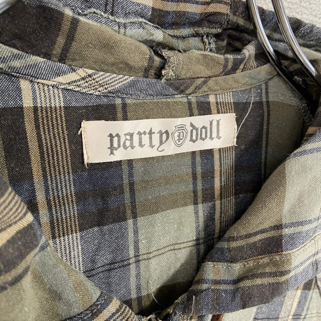 party doll　フルジップパーカー/フーディー　ラグランスリーブ　チェック柄　デカポケット　Mサイズ　古着