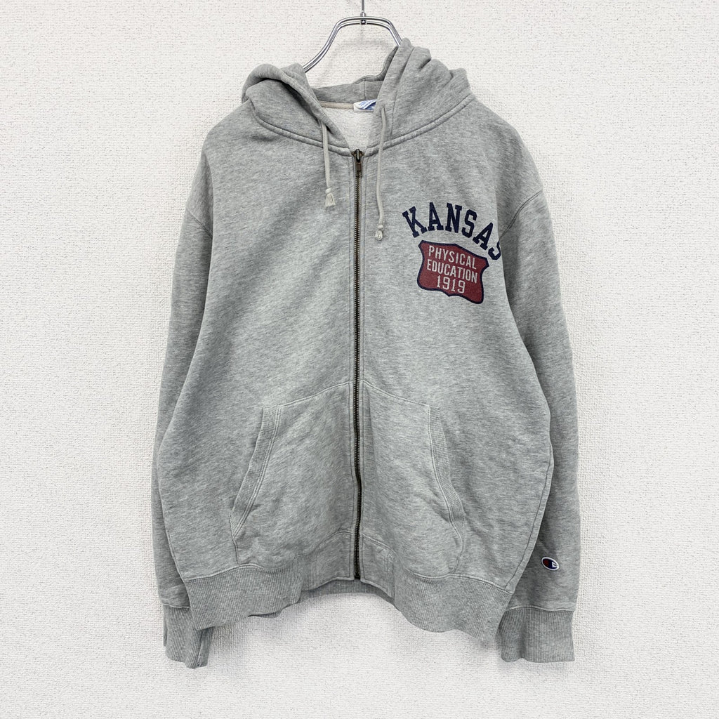 Champion　チャンピオン　フルジップスウェットパーカー/フーディー　アーチプリント　トリコタグ　復刻　灰色　グレー　Mサイズ　古着
