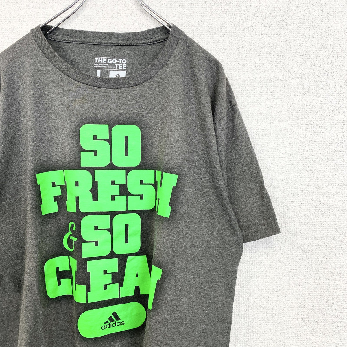 adidas　アディダス　半袖クルーネックプリントTシャツ　SO FRESH＆SO CLEAR　グレー　灰色　Lサイズ　古着