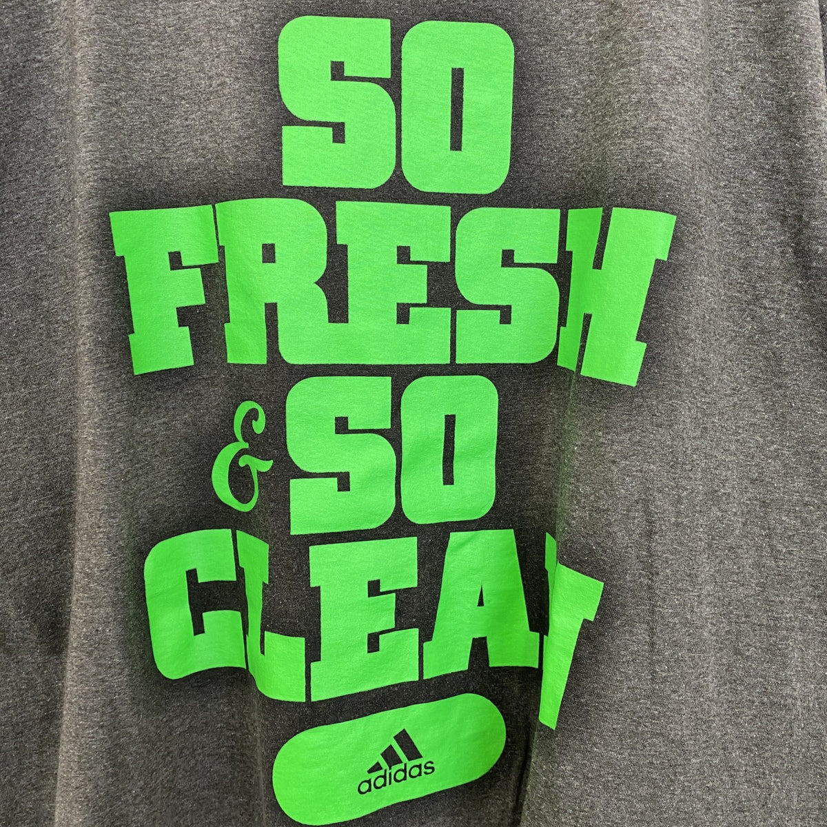 adidas　アディダス　半袖クルーネックプリントTシャツ　SO FRESH＆SO CLEAR　グレー　灰色　Lサイズ　古着