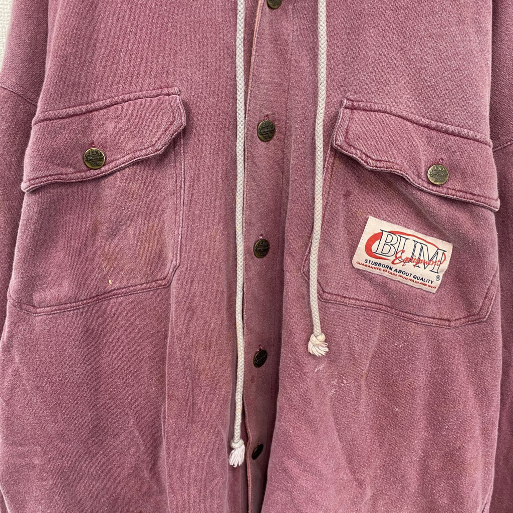90s　PREMIUB.U.M. Equipment　フルボタンスウェットパーカー/フーディー　2つポケット　赤　レッド　Mサイズ　　ヴィンテージ　古着
