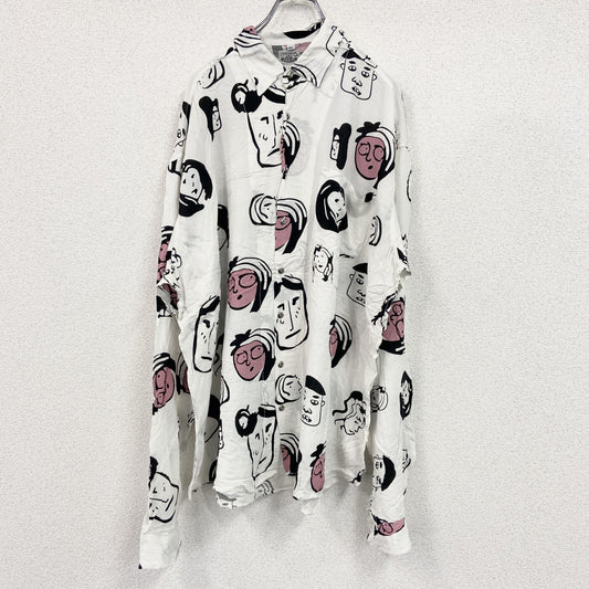CARDCHE　長袖総柄デザインシャツ　マルチカラー　白　ホワイト　2XLサイズ