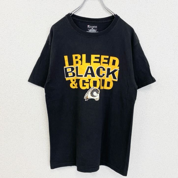 Champion　チャンピオン　半袖クルーネックプリントTシャツ　BLACK＆GOLD　バスケ　黒　ブラック　Mサイズ　古着