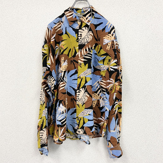 CARDCHE　長袖総柄デザインシャツ　マルチカラー　アロハ柄　アロハシャツ　黒　ブラック　Lサイズ