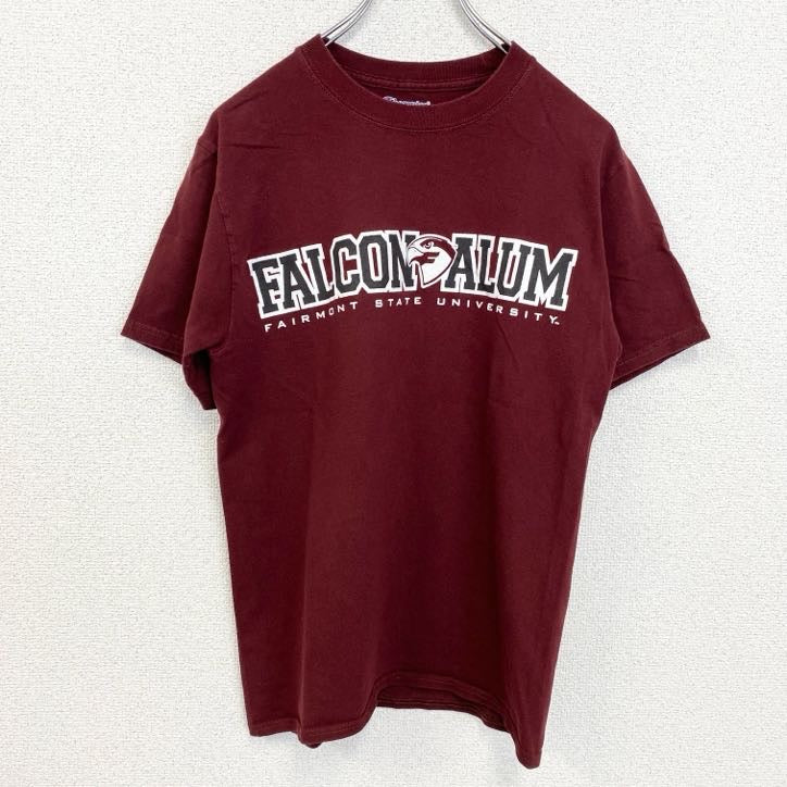 Champion　チャンピオン　半袖カレッジプリントTシャツ　フェアモントステート大学　ワインレッド　Sサイズ　古着