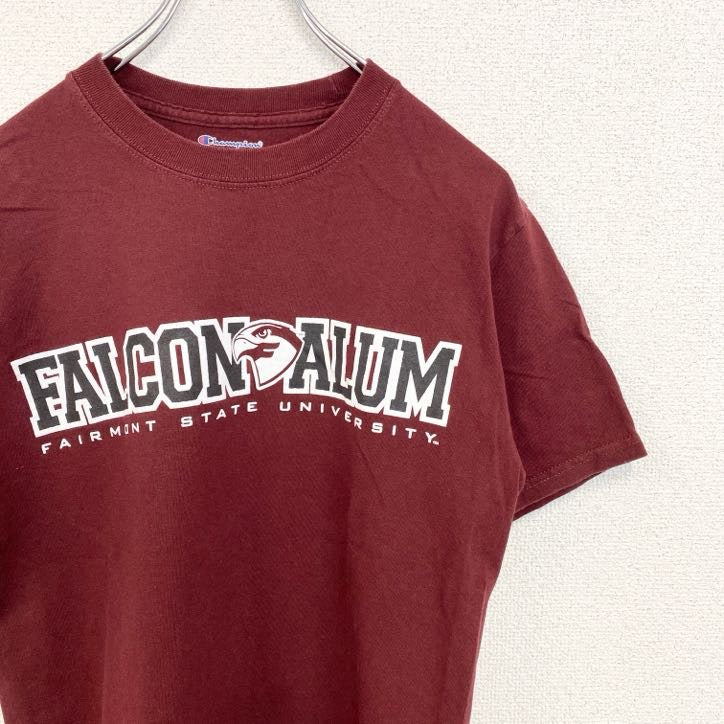 Champion　チャンピオン　半袖カレッジプリントTシャツ　フェアモントステート大学　ワインレッド　Sサイズ　古着