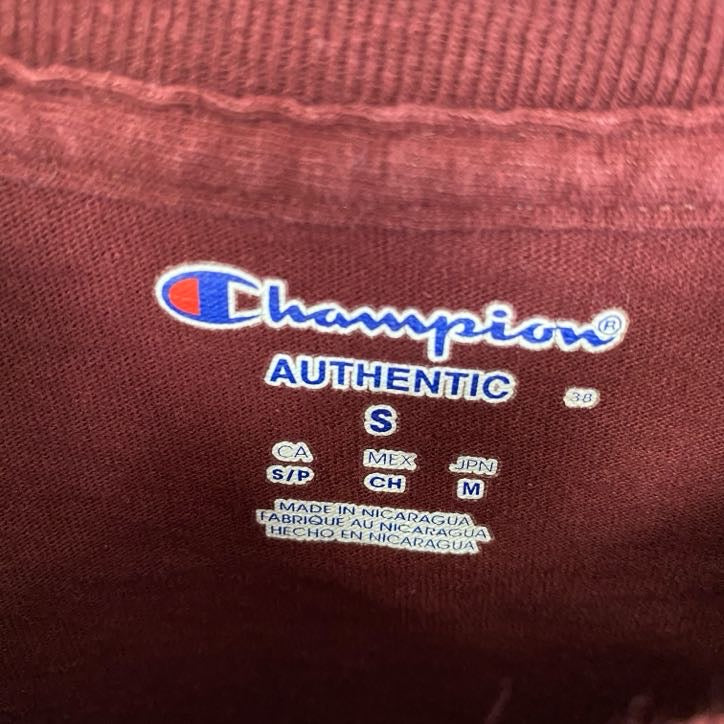 Champion　チャンピオン　半袖カレッジプリントTシャツ　フェアモントステート大学　ワインレッド　Sサイズ　古着