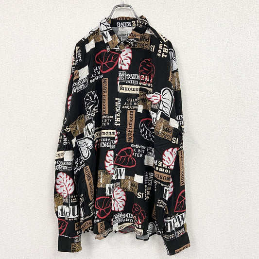 CARDCHE　長袖総柄デザインシャツ　マルチカラー　黒　ブラック　2XLサイズ