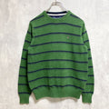 TOMMYHILFIGER　トミーヒルフィガー　長袖ボーダー柄ニット　セーター　ワンポイント刺繍　緑　グリーン　Sサイズ　古着