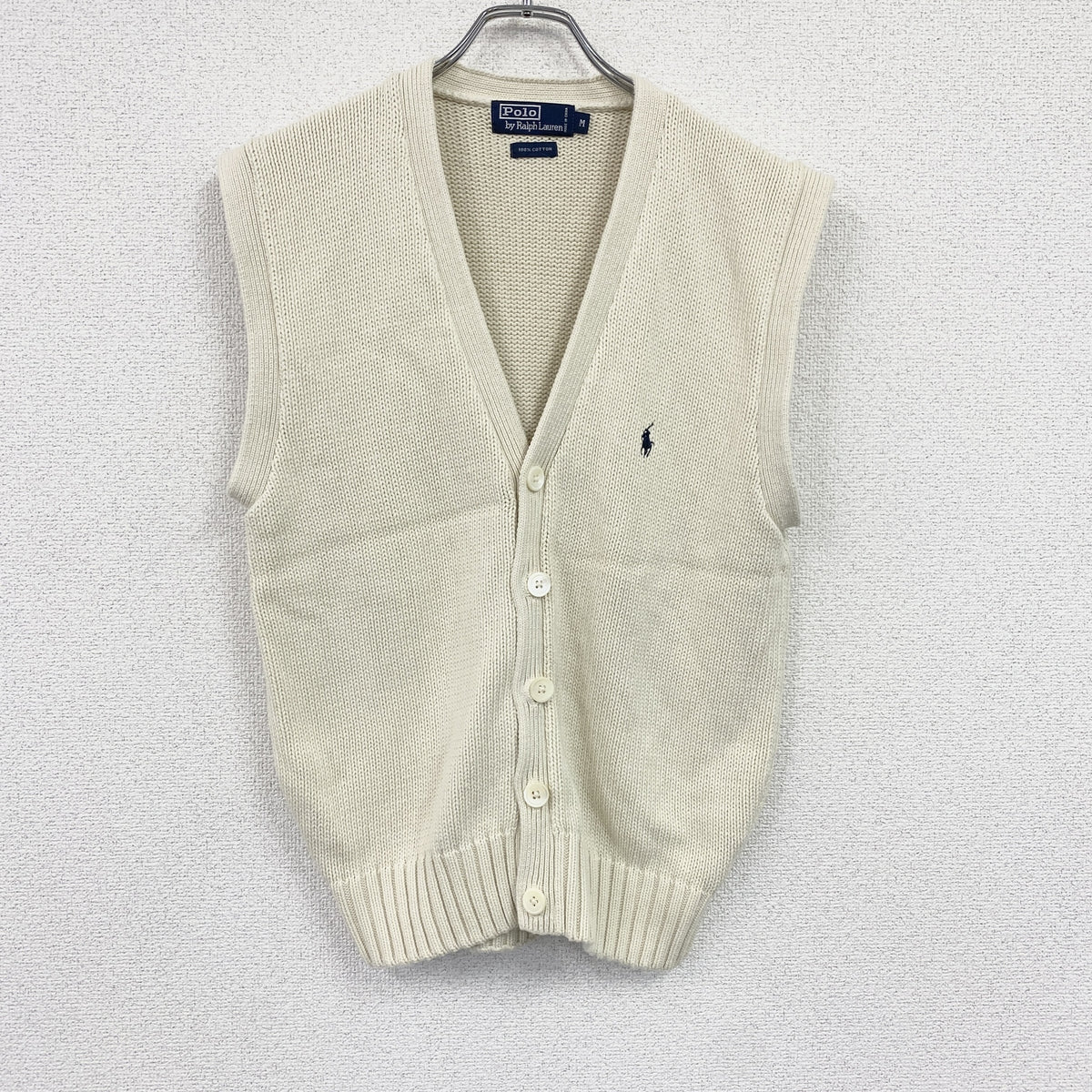 Polo by Ralph Lauren　ラルフローレン　コットンニットベスト　アイボリー　Mサイズ　古着