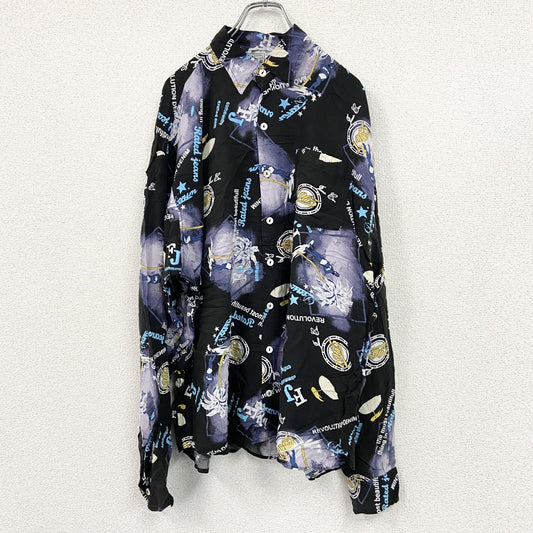 CARDCHE　長袖総柄デザインシャツ　マルチカラー　黒　ブラック　XLサイズ