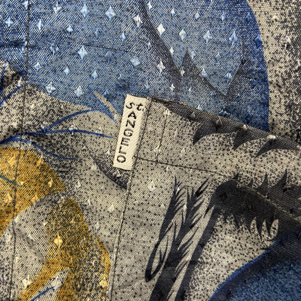 SANT ENGELO　長袖プリント柄シャツ　鳥　羽　光沢感　総柄　レトロ　カジュアルデザイン　シルバー　Lサイズ　古着