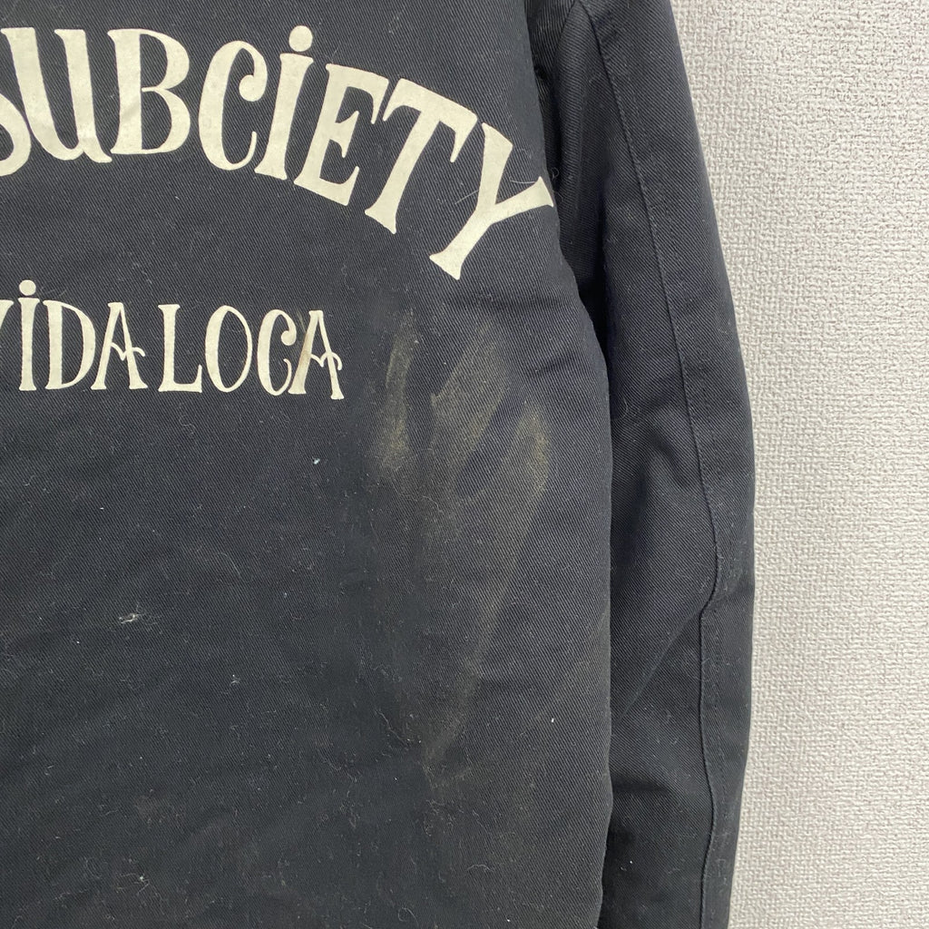 Subciety　サブサエティ　フリースジャケット/ボアデッキジャケット　アーチプリント　黒　ブラック　Mサイズ　古着