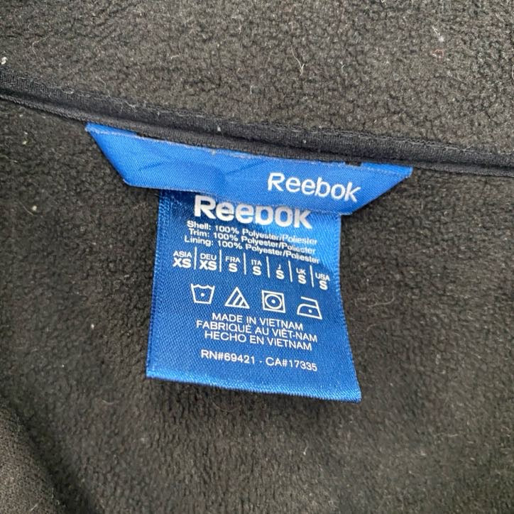 Reebok　リーボック　長袖異素材切り替えフリースジャケット　ハイネックアウター　ロゴプリント　黒　ブラック　古着