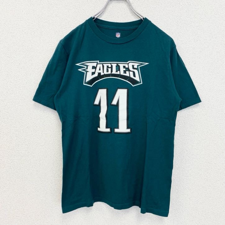 NFL　半袖クルーネックプリントTシャツ　EAGLES　イーグルス　背番号　メキシコ製　緑　グリーン　XLサイズ　古着