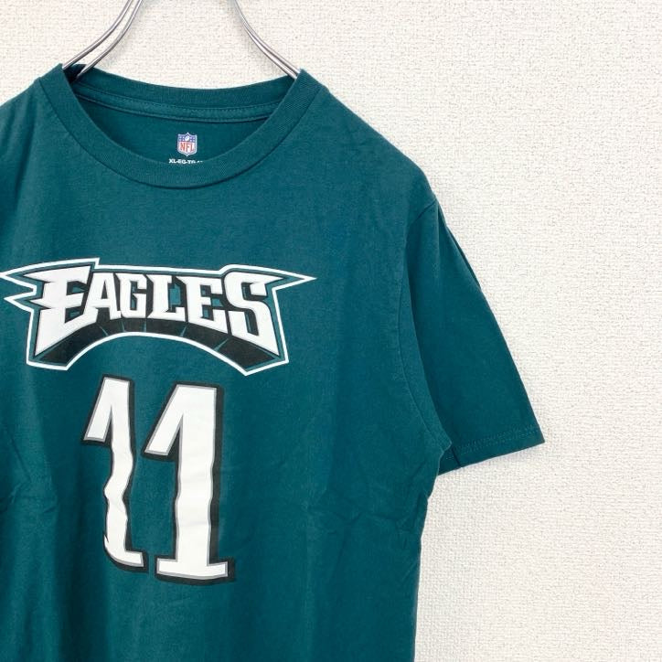 NFL　半袖クルーネックプリントTシャツ　EAGLES　イーグルス　背番号　メキシコ製　緑　グリーン　XLサイズ　古着