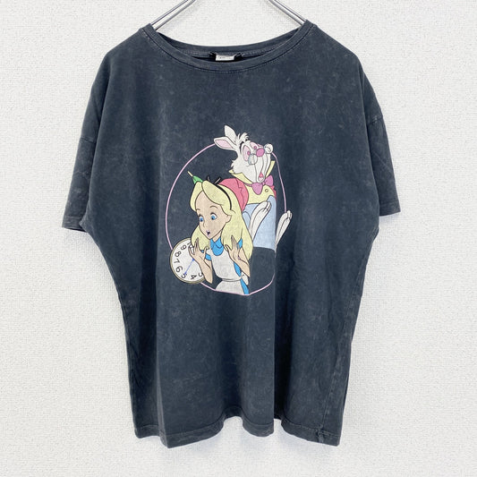 古着 used　stradivarius Disney 　半袖プリントTシャツ　不思議の国のアリス　クルーネック　灰色　Lサイズ