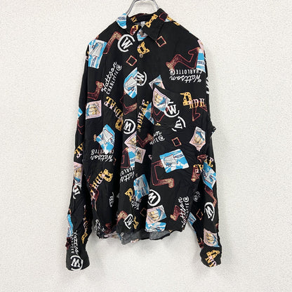 CARDCHE　長袖総柄デザインシャツ　黒　ブラック　Lサイズ