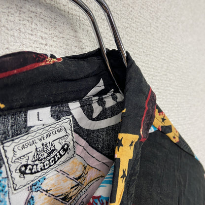 CARDCHE　長袖総柄デザインシャツ　黒　ブラック　Lサイズ