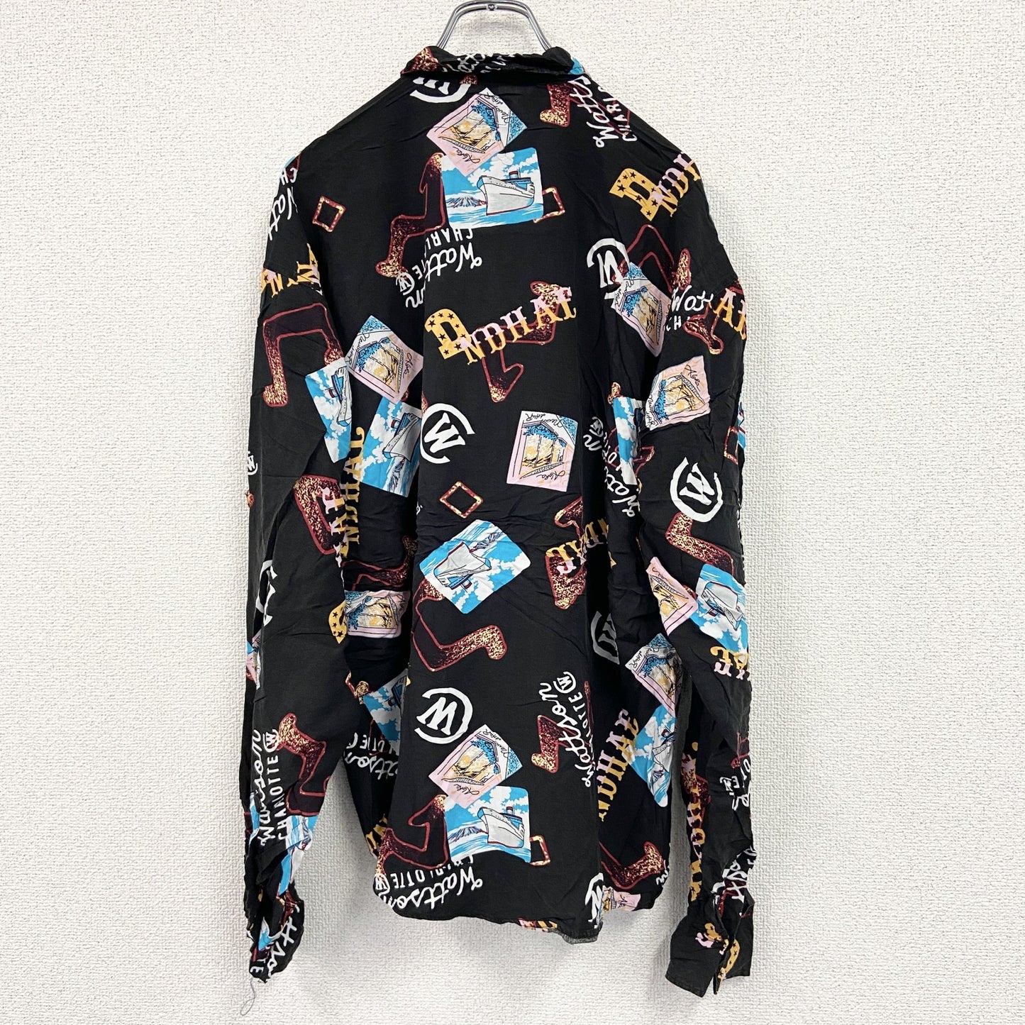 CARDCHE　長袖総柄デザインシャツ　黒　ブラック　Lサイズ