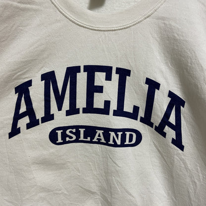 古着 used　GILDAN ギルダン　AMELIA　長袖プリントスウェット　トレーナー　白　クルーネック　Mサイズ