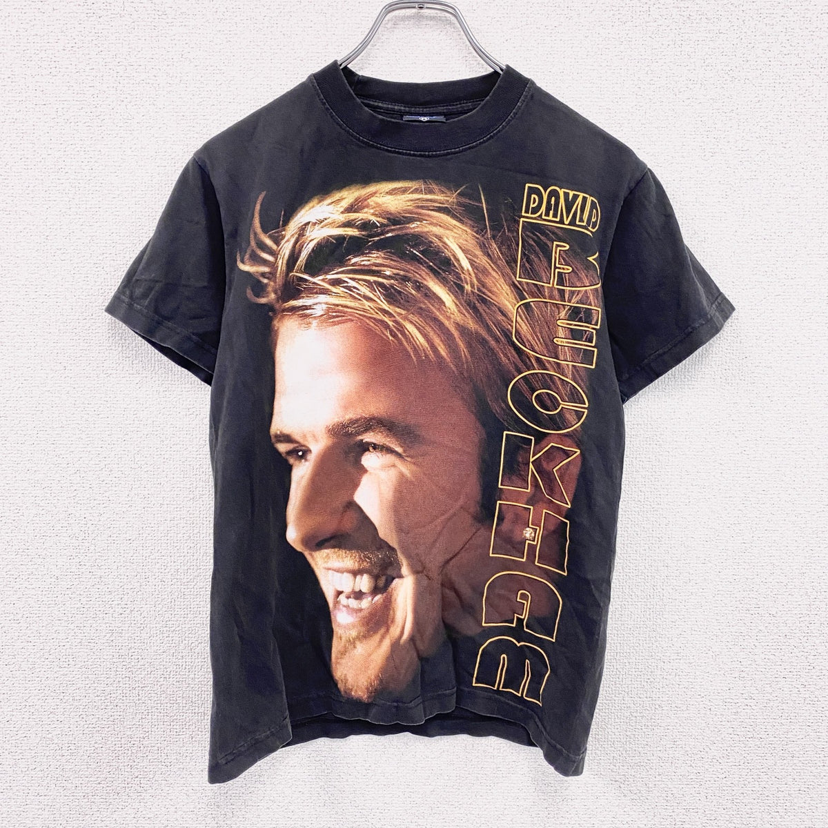 古着 used　90s～　W.N.T.　BECKHAM　ベッカム　半袖Tシャツ　人物T　ヴィンテージ　黒　ブラック　Mサイズ